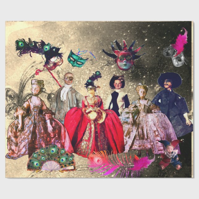 ANTIQUE ITALIENISCHE PUPPETS UND MASKEN MASQUERADE GESCHENKPAPIER (Flach)