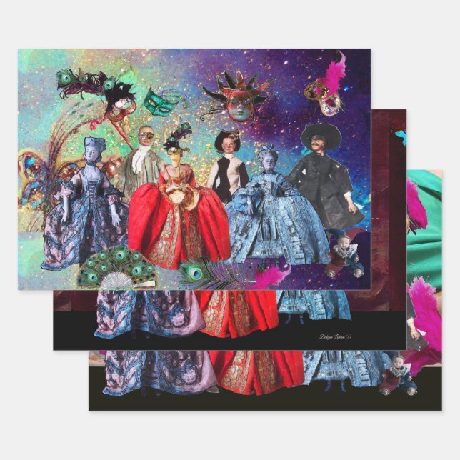 ANTIQUE ITALIENISCHE PUPPETS UND MASKEN MASQUERADE GESCHENKPAPIER SET (Set)