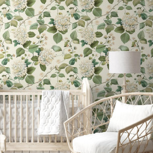 Antique Ivory Hydrangea Muster Blumengarten Tapete