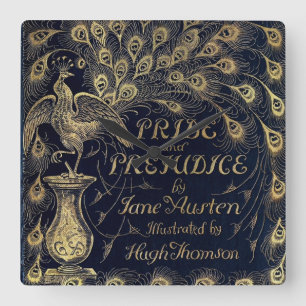 Antique Jane Austen Pride und Prejudice Pfau Quadratische Wanduhr