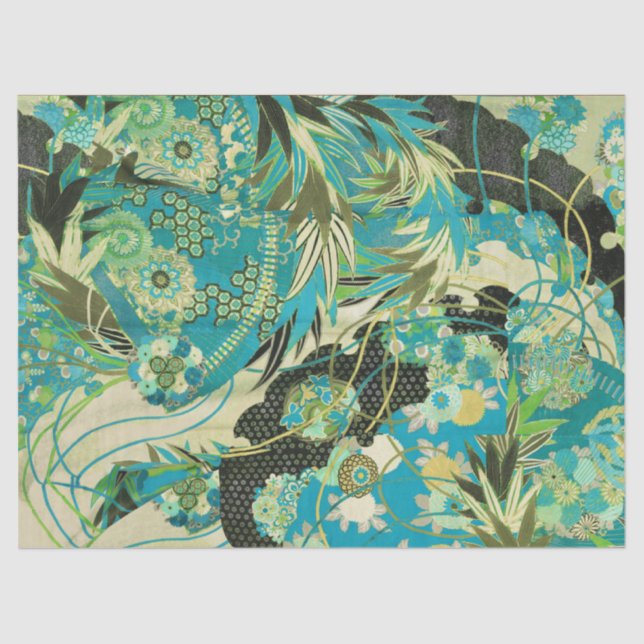 ANTIQUE JAPANESE BLUME Aqua Seidenpapier (Vorderseite)