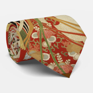 ANTIQUE JAPANESE BLUME Red Green Black Floral Ne Krawatte