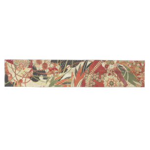 ANTIQUE JAPANESE BLUME Rote grüne Schwarze Blüte Mittelgroßer Tischläufer