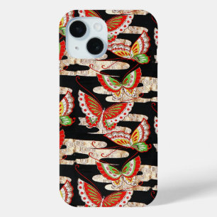 ANTIQUE JAPANESE BUTTERFLIES Rotes Schwarz-weiß Case-Mate iPhone Hülle