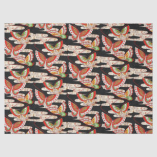 ANTIQUE JAPANESE BUTTERFLIES Rotes Schwarz-weiß Seidenpapier