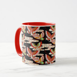 ANTIQUE JAPANESE BUTTERFLIES Rotes Schwarz-weiß Tasse