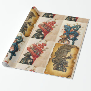 ANTIQUE KNIGHT HELMET MIT FEATHERS EAGLES DRAGONS GESCHENKPAPIER