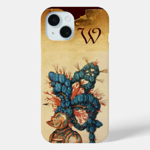 ANTIQUE KNIGHT HELMET MIT RED BLUE FEATHERS iPhone 15 HÜLLE