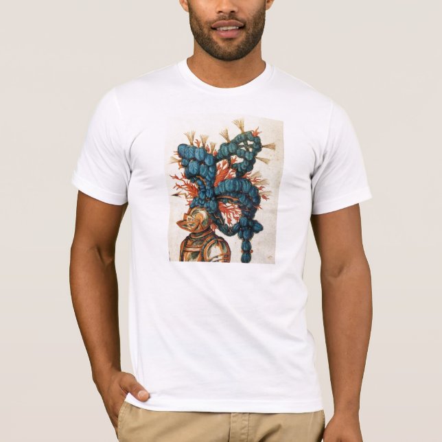 ANTIQUE KNIGHT HELMET MIT RED BLUE FEATHERS T-Shirt (Vorderseite)