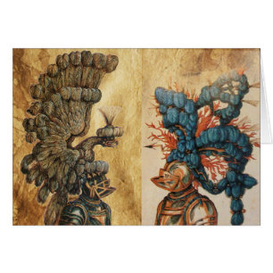 ANTIQUE KNIGHT HELMETS MIT EGAL UND FEATHERS