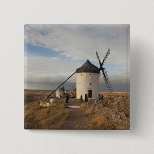 Antique La Mancha windmills, with visitors Button