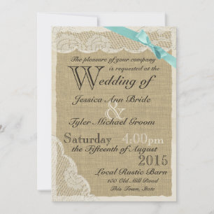 Antique Lace Aqua Bow Country Wedding Einladung