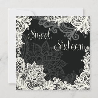 Antique Lace Black 16 . Geburtstag Party Einladung