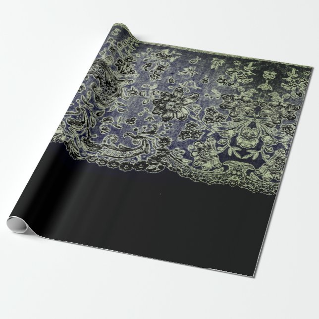 ANTIQUE LACE BLACK AND BLUE GIFT Wrapping Paper Geschenkpapier (Ungerollt)