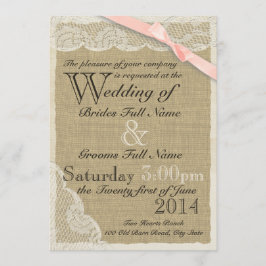 Antique Lace Blush Bow Country Wedding Einladung