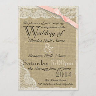 Antique Lace Blush Bow Country Wedding Einladung