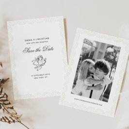 Antique Lace Border Vintage Cherub Wedding Photo Save The Date