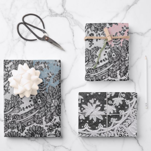 ANTIQUE LACE PATTERN FLACHBILDSCHIRM GESCHENKPAPIER SET (Vorderseite)