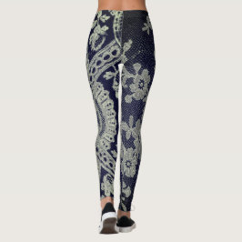 ANTIQUE LACE PATTERN LEGGINGS BLAU UND GRAU