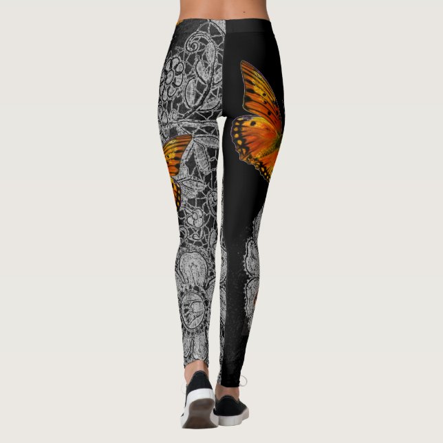 ANTIQUE LACE PATTERN SCHWARZE LEGGINGS-SCHALTFLÄCH LEGGINGS (Rückseite)