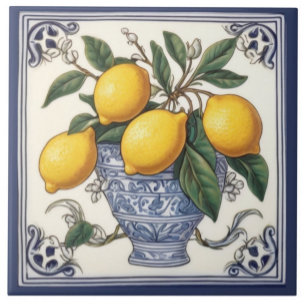 Antique Lemon Art Vintag Blue & Yellow Lemon Fliese