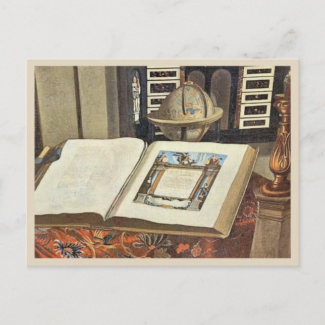 Antique Library Interior Painting Book and Globe Postkarte (Vorderseite)