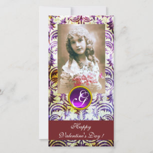 ANTIQUE LILA DAMASK Amethyst Monogramm Feiertagskarte