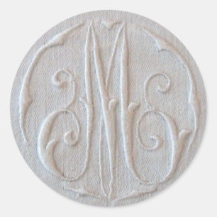 Antique Linen Monogram 'M' Runder Aufkleber