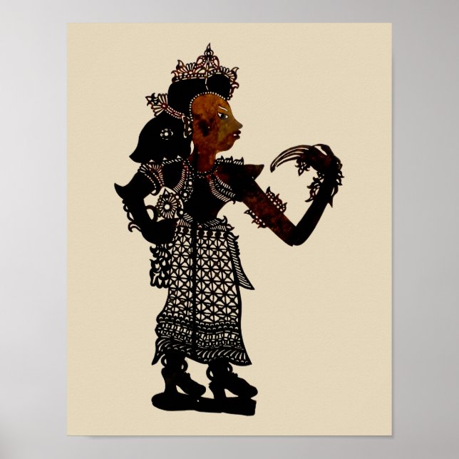 Antique Malaysian Shadow Puppet Woman Poster (Vorne)