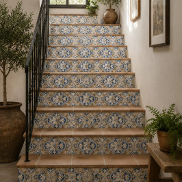 Antique Manor Vintage Blue and Sand Floral Mosaic Fliese