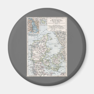 Antique Map of Denmark, Danmark in Danish, 1905 Magnet