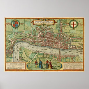 Antique map of London by Braun & Hogenberg Poster