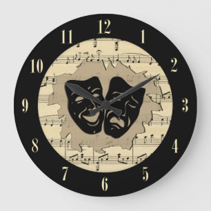 Antique Music and Theater Masks with Numbers Große Wanduhr
