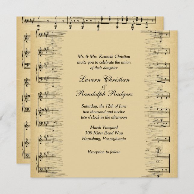 Antique Music Theme Hochzeit Einladung (Vorne/Hinten)