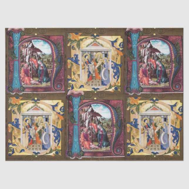 ANTIQUE NATIVITÄTSMONOGRAMM CHRISTMAS PARCHMENT Pi Seidenpapier (Vorderseite)