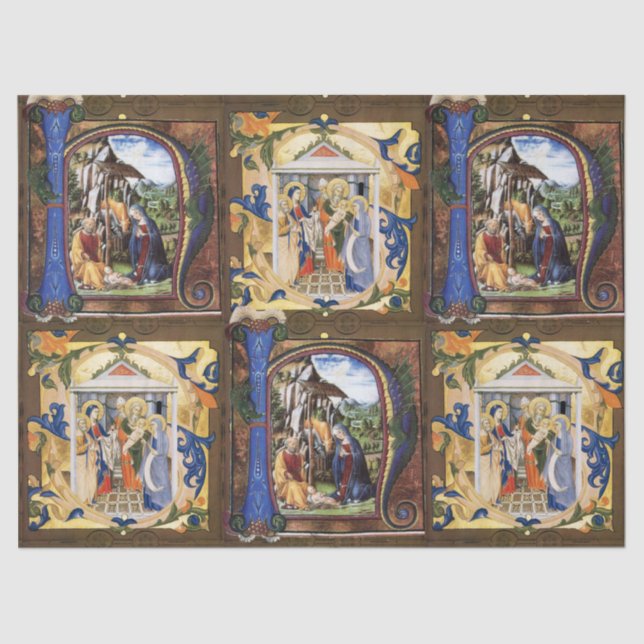 ANTIQUE NATIVITÄTSMONOGRAMM CHRISTMAS PARCHMENT SEIDENPAPIER (Vorderseite)