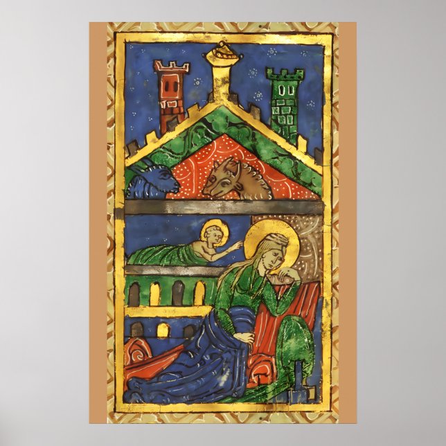 ANTIQUE NATIVITY CHRISTMAS PARCHMENT POSTER (Vorne)
