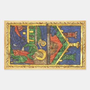 ANTIQUE NATIVITY CHRISTMAS PARCHMENT RECHTECKIGER AUFKLEBER