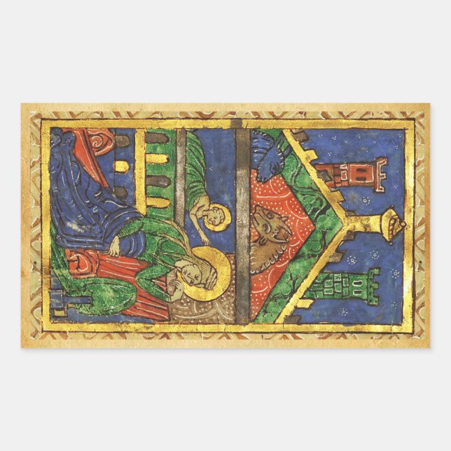 ANTIQUE NATIVITY CHRISTMAS PARCHMENT RECHTECKIGER AUFKLEBER (Vorderseite)