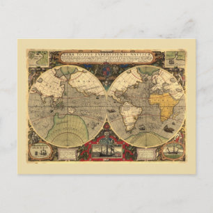 Antique Nautic World Map Postkarte