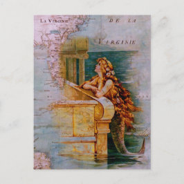 Antique Nautical Map & Mermaid Postkarte