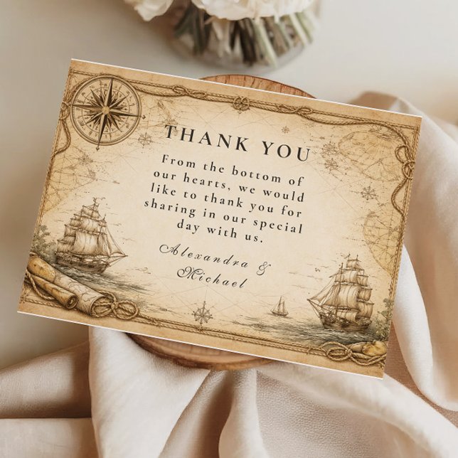 Antique Nautical Map Wedding Dankeskarte (Von Creator hochgeladen)