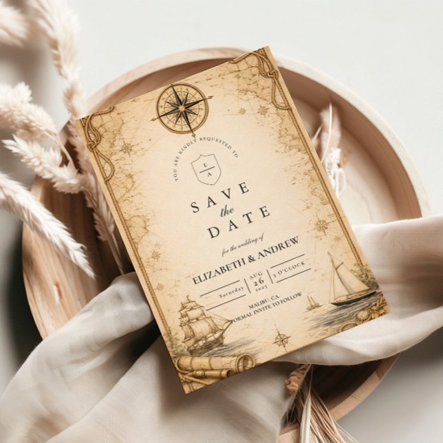 Antique Nautical Map Wedding Save The Date (Von Creator hochgeladen)