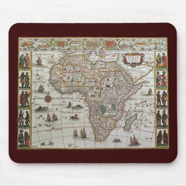 Antique Old World Map of Africa by Blaeu, c.1635 Mousepad (Vorne)