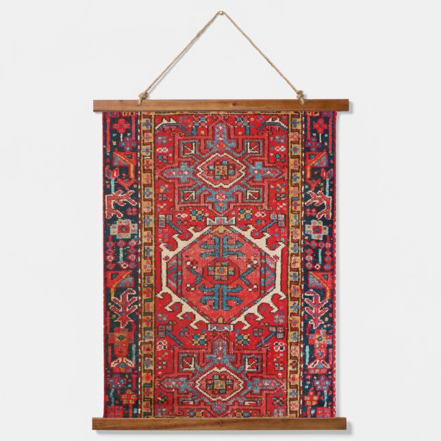 Antique Oriental Rug Muster Red Tapestes Wandteppich Mit Holzrahmen (Vorderseite)