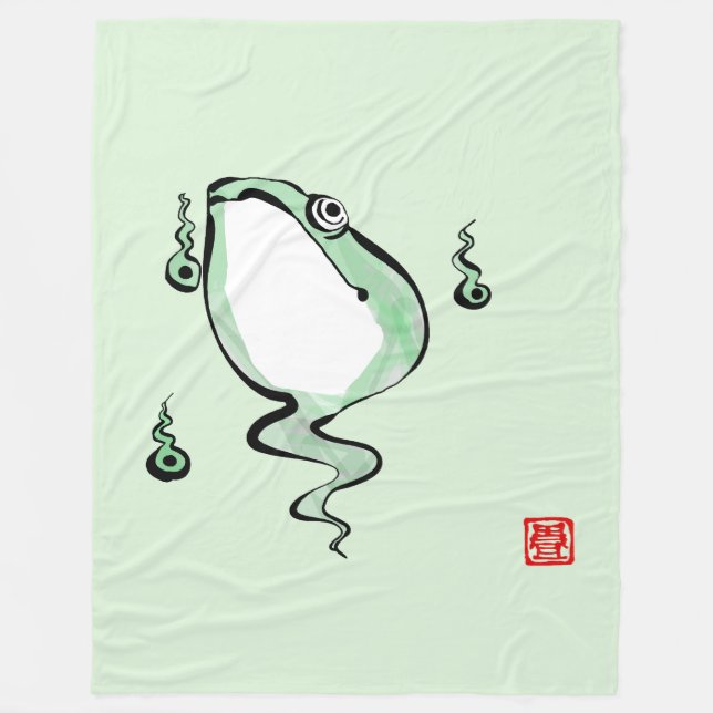Antique Origin Story Grumpy Frog Japanischer Toad Fleecedecke (Vorderseite)