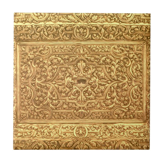Antique Ornamental Golden Floral Pattern Fliese (Vorderseite)