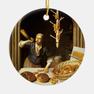 ANTIQUE OVEN BAKER, BAKERY BREAD SHOP KERAMIK ORNAMENT