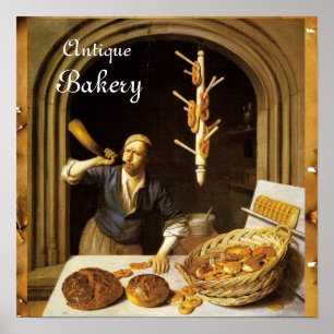 ANTIQUE OVEN BAKER, BAKERY BREAD SHOP POSTER