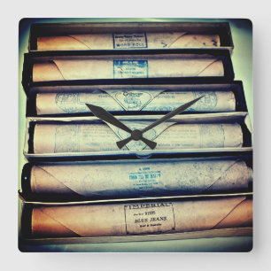 Antique Paper Piano Rolls Quadratische Wanduhr